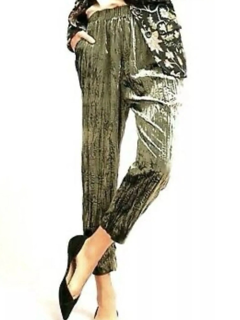 Ett Wa Anthropologie Green Velvet Jogger Pants Tapered
